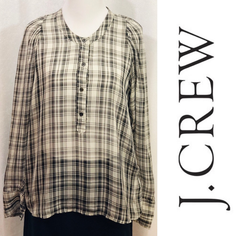 J. CREW 100% Silk Sheer Plaid Blouse